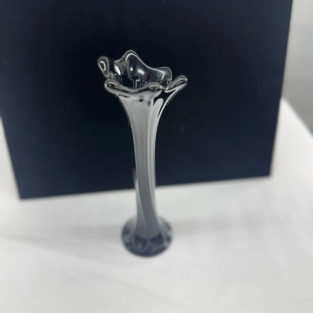 VTG  Black Amethyst Swung Style Ruffled Bud Vase MCM 8.5